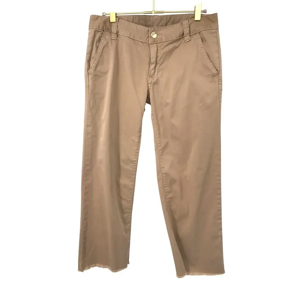 Tory Burch Khaki Frayed Hem Cropped Chino Pants Size 27 Stretch